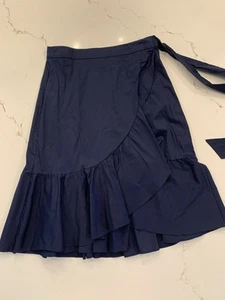Ann Taylor Loft Navy Blue Ruffle Tie Wrap Midi Skirt NEW with tags Size 8 - Picture 1 of 13