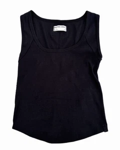 FREE PEOPLE We The Free Solid Black Cotton Ribbed Crop Tank Top SZ M - Picture 1 of 5