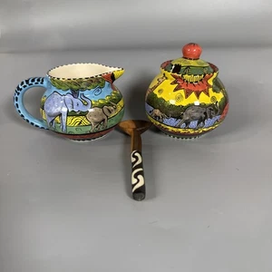 penzo pottery zimbabwe Lidded Sugar And Creamer With Wooden Spoon - Picture 1 of 14