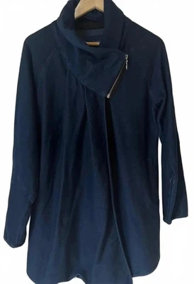 JD Williams Navy Tencel Denim Asymmetric Zip Coat – Size 12 - Image 1 of 4
