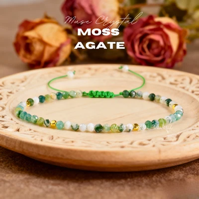 Pulsera de piedras preciosas verdes Reiki curativas ágata musgo natural de 3 mm regalo para hombres mujeres Foto 1 de 2