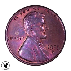 1955 S Lincoln Cent, Exact Coin, Mint State Red, Beautiful Color, Natural Toning - Picture 1 of 2