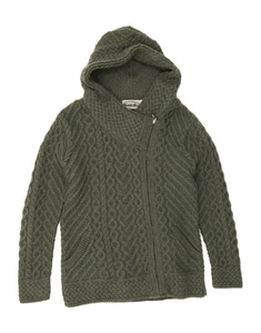 ARAN CRAFTS Womens Hooded Cardigan Sweater UK 16 Large Green Merino Wool BF01 - Picture 1 of 3