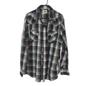 Ely Cattleman Tall Man XLT Plaid Western Pearl Snap Shirt Brown Blue Long Sleeve - Picture 1 of 6