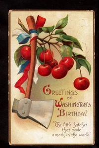 1910 signierte Clapsaddle Beil Kirschen Washigtons Geburtstag patriotische Postkarte - Bild 1 von 1