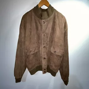 $1,095 SAKS FIFTH AVE SUPPLE SUEDE Goat Skin Brown Button Up 44 US M - Picture 1 of 6