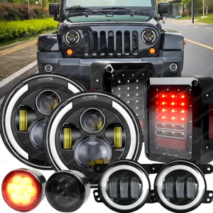 For Jeep Wrangler JK 07-2018 Combo 7" LED Headlights / Fog+Turn+Tail Lights Kit - Picture 1 of 20
