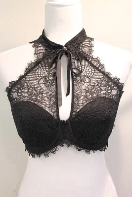 Sujetador Victoria Secret Dream Angels negro cuello de encaje acolchado talla 34DD/E75 Foto 1 de 4