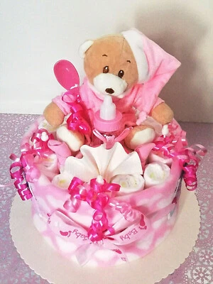 BABY-TRAUMLAND ♥ Kleines Bärchen mit Zipfelmütze ♥ Windelgeschenk Windeltorte Geburt Baby Mädch