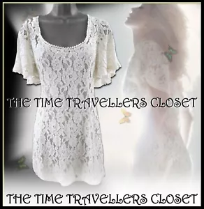 Brandneu mit Etikett Kate Moss selten Vintage cremefarben schnurgebunden Spitze Flattern Kleid Engelsärmel UK10 38 - Bild 1 von 10