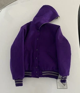 Holloway The Original Varsity Letterman Wool Jacket Zip Hood Purple Womens Large - Picture 1 of 12