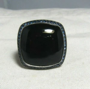 David Yurman Sterling Silver 17MM  Black Onyx & Blue Sapphires Ring  Size 6.75 - Picture 1 of 12