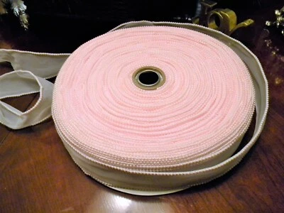100-yard Roll 2" Beaded Edge White Organza Lace Ribbon Pink Pearl Beads Crafts - Image 1 of 4