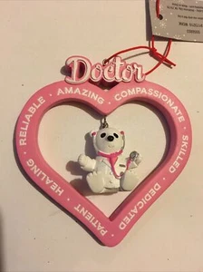 Doctor Teddy Bear & Heart Christmas Ornament 3.5”x 3.5” Hand Painted Resin NEW! - Picture 1 of 2