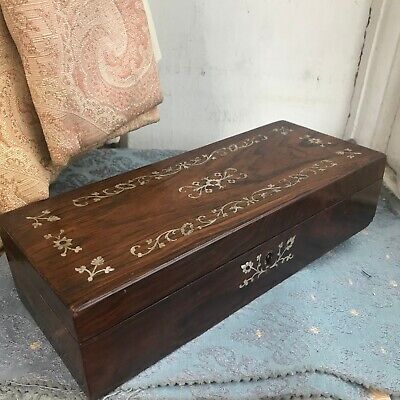 Antique Wooden Inlaid Box Georgian Jewel Or Glove Box Pearl Inlaid 1825-30 Old • 24£