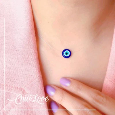 Colar Invisível Olho Malvado, Gargantilha Azul Nazar, Amuleto de Proteção de Nylon - Imagem 1 de 3