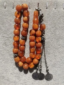 German Sandalus Cherry Amber Bakelite 33 Prayer Beads Tesbih Misbaha Rosary - Picture 1 of 23