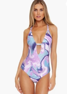 Becca by Rebecca Women's Braided Plunge One-Piece Swim Multi/Orchid Size M 8707 - Picture 1 of 3