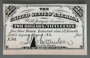 US Civil War federal bond coupon proof 1865 print cardboard 2.5$ detector book - Picture 1 of 2