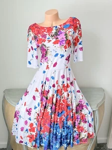 Marc Bouwer MIDI Fit Flare Dress M Multicolor Floral Stretch Floral Pullover - Picture 1 of 9