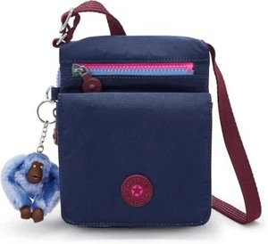 Kipling Eldorado Minibag Crossbody Navy Nylon Maroon Strap Pink+Blue Zipper New - Picture 1 of 7