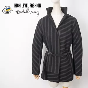 ANNETTE GOERTZ Women's Full-Zip Black Asymmetric Wool Striped Belted Jacket 38 M - Picture 1 of 16