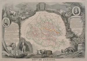 Victor LEVASSEUR: Alte Karte der Ariège + Grenzen, Original GRAVUR - Bild 1 von 11