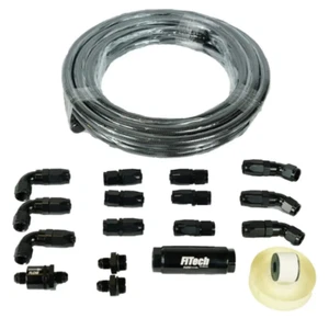 Kit de manguera de acero inoxidable negro FiTech 51002, 20 pies con filtro de 10 micras y comprobación - Imagen 1 de 6