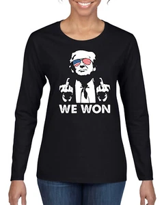 Donald Trump Classic USA Glasses Middle Finger We Won Womens Long Sleeve T-Shirt - Picture 1 of 9