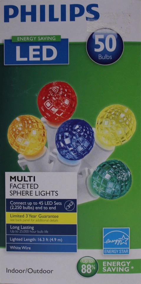 Philips 50 luces esféricas facetadas multicolores cable blanco nuevo en caja Foto 1 de 1