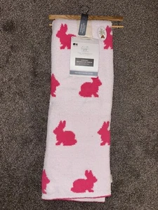 NEW Easter Bunny Blanket WHITE PINK 50” X 70” The Farmhouse By Rachel Ashwell - Picture 1 of 3