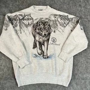 Vintage 90's San Segal Wolves Sweatshirt Large Gray Wolf Lake Placid USA 1993 - Picture 1 of 14