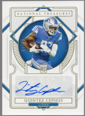 2020 Panini National Treasures Quintez Cephus Rookie Gold Auto /10 Lions - Image 1 of 3