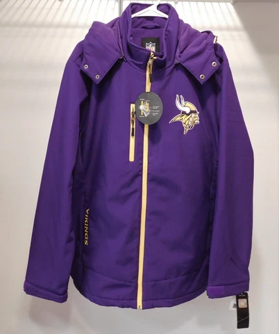 NWT Minnesota Vikings NFL Soft Shell Hooded Jacket Men's Large Purple Cover