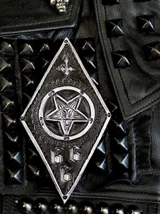 GENUINE LEATHER PATCH BAPHOMET SIGIL ( HANDMADE ) SILVER/BLACK - Picture 1 of 4