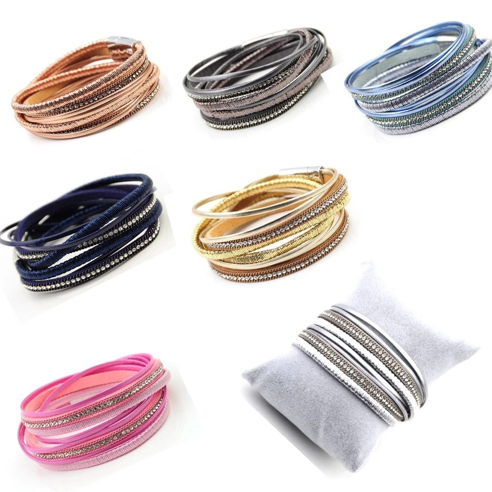 Elegante Pulsera Envolvente Multi Hilos, Diamante, Brillante, Envuelta Cierre Magnético Regalo Foto 1 de 1