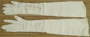 Antique Vtg White Leather Women’s Dining Gloves Elbow Length Small Size Pearl - Picture 1 of 5