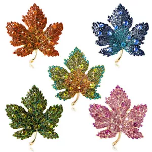 Corsage Maple Brooch Rhinestone Pin Crystal Pendant Trendy Clothes Accessories - Picture 1 of 23