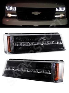 Black Park Signal Bumper Lights w/ LED Stripe for 2003-2006 Chevrolet Silverado - Picture 1 of 4