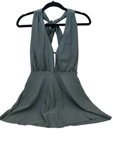 Womens Swimsuit Dress W/Built-in Short Halter Neck Tie Backless Green SizeS - Picture 1 of 7