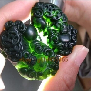 Natural Hotan Jade hand carved ink green jade pixiu pendant - Picture 1 of 6