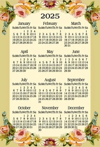 ROSE VINTAGE BLUME ROSA GRÜN JÄHRLICH BÜRO KÜCHE KÜHLSCHRANK 2025 KALENDER MAGNET - Bild 1 von 1