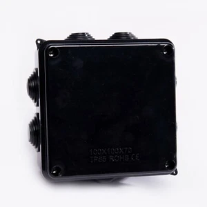 BLACK WATERPROOF JUNCTION BOX 100 X 100 X 70MM PVC CCTV LED WIRE OUTDOOR OUTSIDE - Picture 1 of 1