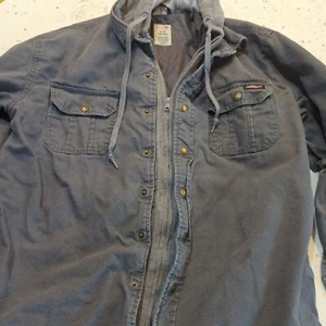 Dickies Hooded Canvas Jacket Mens Sz L Quilted Lined Button/Zip Pockets Gray - Picture 1 of 12