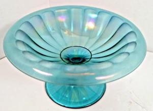 Vintage Fenton Aqua Blue Glass Pedestal Dish 7" x 3.5" - Picture 1 of 4