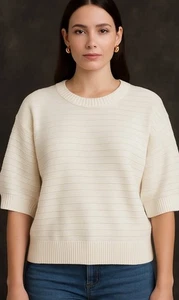Madewell Off White 100% Baumwolle Strick Kurzarm Pullover Pulli Gr. M - Bild 1 von 13