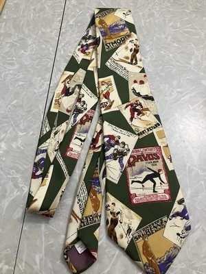 Vintage Skiing Tie L'Atelier Course Italian Silk Tie Made USA St Moritz Swiss - Image 1 of 4