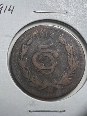 1914 Mo Mexico 5 Centavos Coin - Scarce Bronze - Image 1 of 4