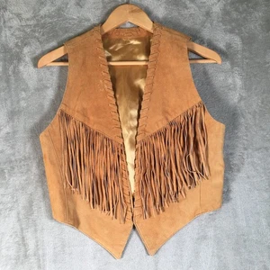 Vintage Wildleder Leder Fransen Hippie Weste Karmel braun komplett gefüttert Boho Western USA - Bild 1 von 9