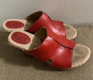 Born Red 8 Sandal Wedge Leather BOC Floral Slip On Vacation BOHO - Picture 1 of 12